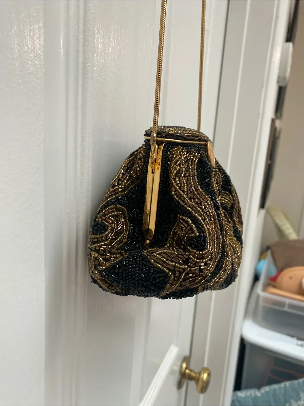 Vintage NWT La Regale Black & Gold Beaded Evening Bag